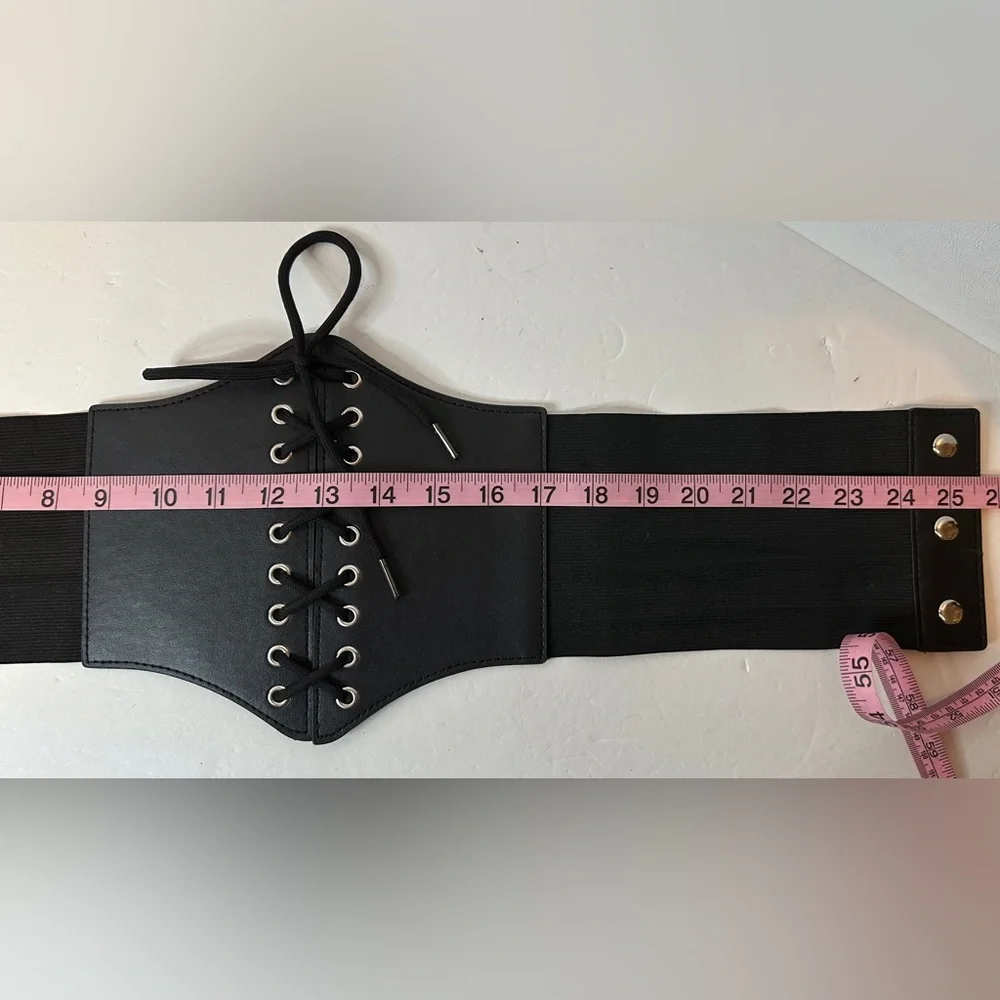 Black Corset Belt Vintage Inspired Lace-up Cinch Elastic Waist Belt Size XS/S
